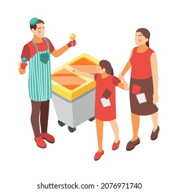 Social Inequality And Poor People Problem Isometric Composition With Ice Cream Seller And Needy Girl Walking With Mother Vector Illustration