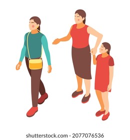 La desigualdad social y los pobres problemas de la composición isométrica con las niñas pobres con las madres ignoradas por la mujer rica ilustración vectorial