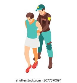 Social Inequality And Poor People Problem Isometric Composition With Police Officer Arresting Prostitute Woman Vector Illustration