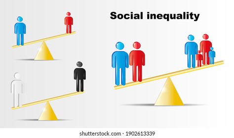 Social Inequality. Racial Discrimination And Inequality Between Men And Women - A Person Is Discriminated Against By Weight. 3-dimensional Volumetric Infographics. Vector.