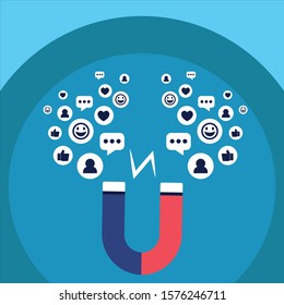 Social influence concept. Media content to grab like from social audience. Vector Design