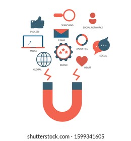 Social influence concept. Media content to grab like from social audience. Vector Design