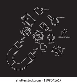 Social influence concept. Media content to grab like from social audience. Vector Design