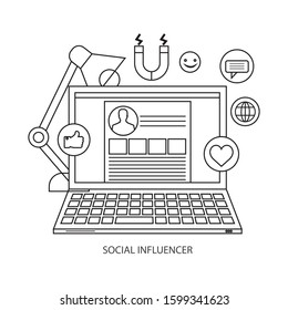 Social influence concept. Media content to grab like from social audience