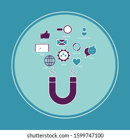 Social influence concept. Media content to grab like from social audience. Vector Design