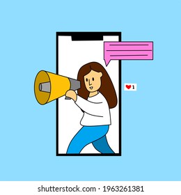 social infulencer marketing with Megan phone ilustrasion 