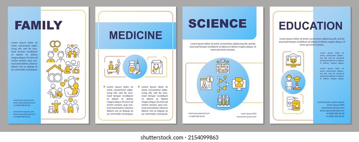 Las instituciones sociales dan ejemplos de plantilla de folleto azul. Patrón de comportamiento. Diseño del prospecto con iconos lineales. 4 diseños vectoriales para presentación, informes anuales. Arial-Black, Myriad Pro-Regular fuentes utilizadas