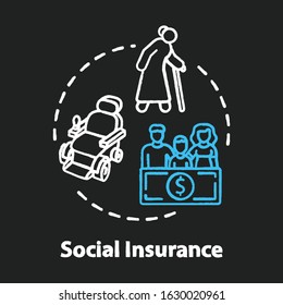 Social insurance chalk RGB color concept icon. Life assurance. Policy for healthcare. Secure retirement. Pension plan idea. Vector isolated chalkboard illustration on black background