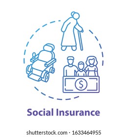 Social insurance concept icon. Life assurance. Policy for parent and kid. Secure retirement. Pension plan idea thin line illustration. Vector isolated outline RGB color drawing. Editable stroke