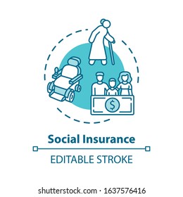 Social insurance concept icon. Life protection. Policy for healthcare. Secure retirement. Pension plan idea thin line illustration. Vector isolated outline RGB color drawing. Editable stroke