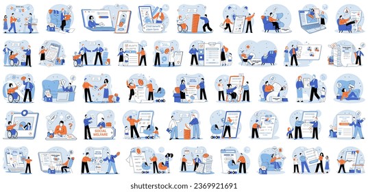 Social insurance. Vector illustration. The social insurance concept promotes idea collective support for all members society Financial security ensures individuals and their assets are protected