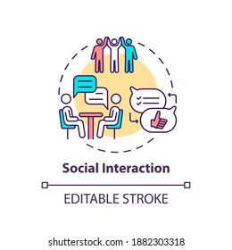 Social Interaction Concept Icon. Communication Between People. Dialog In Group. Brain Health Idea Thin Line Illustration. Vector Isolated Outline RGB Color Drawing. Editable Stroke