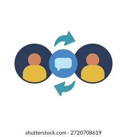 Icono plano de interacción social para comunicación, compromiso y conexión en línea. Diseño plano limpio adecuado para App, Sitios web, UI y plataformas digitales modernas.