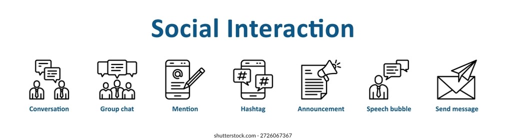 Coleção de desenhos animados de banner de ícone da Interação Social