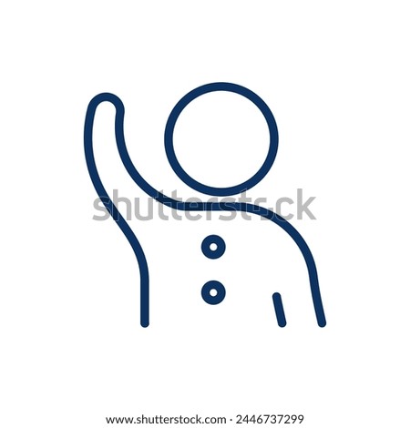 Social Interaction Icon. Thin Line Illustration of a Figure Waving, Symbolizing Friendliness and Social Skills Development. Isolated Outline Vector Sign.	