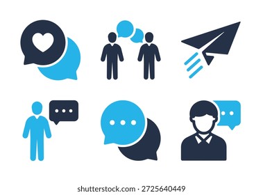 Social Interaction and Messaging icon set. Solid glyph series icons