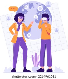 Social interaction on meta verse flat illustration