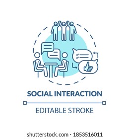 Social interaction turquoise concept icon. Communication between people. Dialog in group. Brain health idea thin line illustration. Vector isolated outline RGB color drawing. Editable stroke