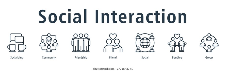 Social Interaction web banner icon vector illustration concept with icon of socializing, community, friendship, friend, social, bonding, and group.