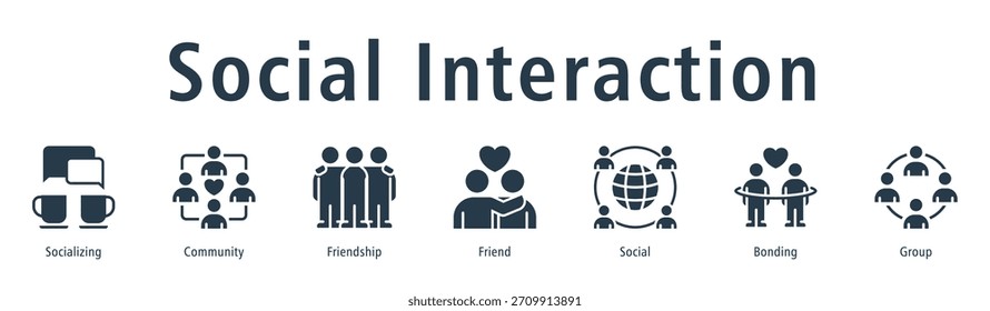 Social Interaction web banner icon vector illustration concept with icon of socializing, community, friendship, friend, social, bonding, and group.
