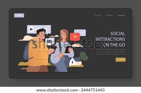 Social Interactions on the Go concept. Youth sharing content and connecting digitally while enjoying outdoor city life. Seamless social media engagement.