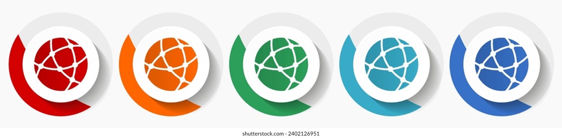 Social, internet, communication, global technology vector icon set, flat icons for logo design, webdesign and mobile applications, colorful round butt