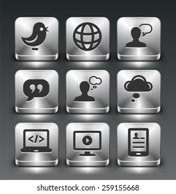 Social and Internet Communication on Silver Square Buttons