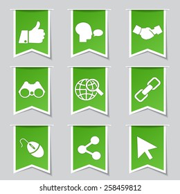 Social Internet Label Vector Green Icon Design Set