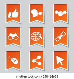 Social Internet Label Vector Orange Icon Design Set