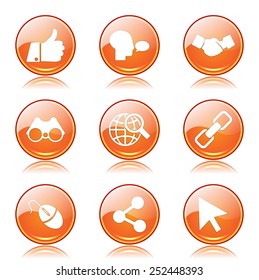 Social Internet Orange Vector Button Icon Design Set