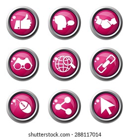 Social Internet Pink Vector Button Icon Design Set