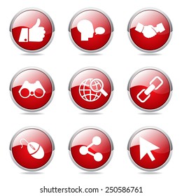 Social Internet Red Vector Button Icon Design Set