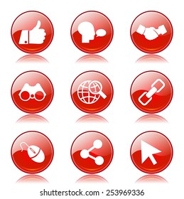 Social Internet Red Vector Button Icon Design Set