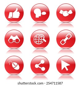 Social Internet Red Vector Button Icon Design Set