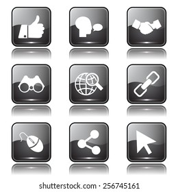 Social Internet Square Vector Black Button Icon Design Set
