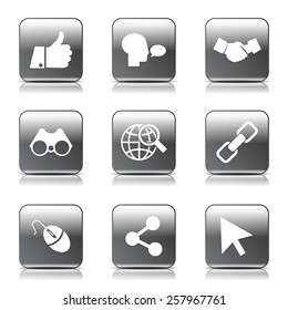 Social Internet Square Vector Black Button Icon Design Set