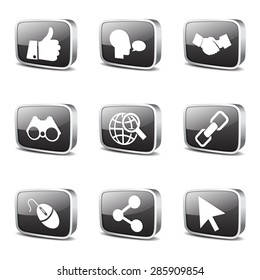 Social Internet Square Vector Black Button Icon Design Set