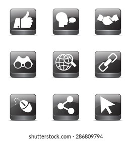 Social Internet Square Vector Black Button Icon Design Set
