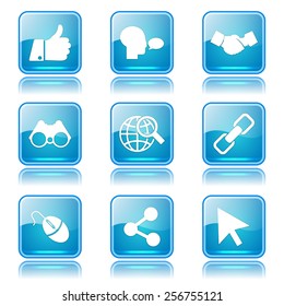 Social Internet Square Vector Blue Icon Design Set