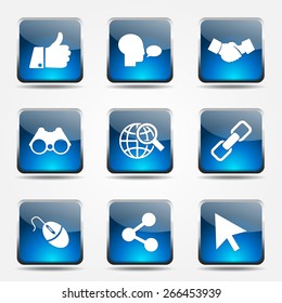 Social Internet Square Vector Blue Icon Design Set