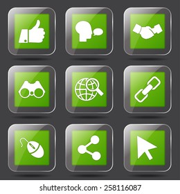 Social Internet Square Vector Green Icon Design Set