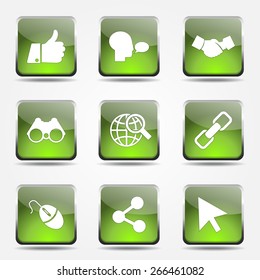 Social Internet Square Vector Green Icon Design Set