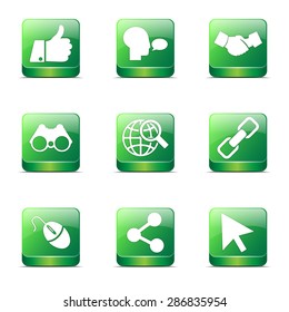 Social Internet Square Vector Green Icon Design Set