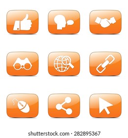 Social Internet Square Vector Orange Icon Design Set