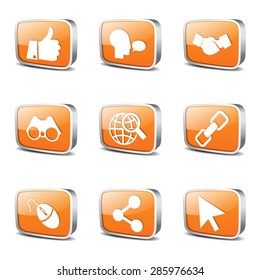 Social Internet Square Vector Orange Icon Design Set