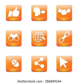 Social Internet Square Vector Orange Icon Design Set