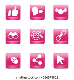 Social Internet Square Vector Pink Icon Design Set