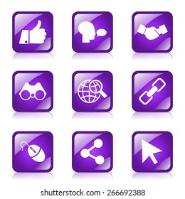 Social Internet Square Vector Violet Icon Design Set