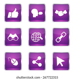 Social Internet Square Vector Violet Icon Design Set