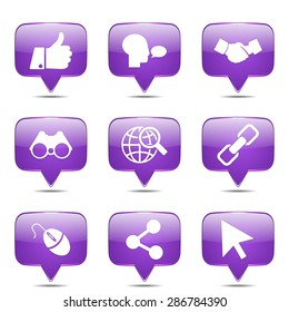 Social Internet Square Vector Violet Icon Design Set